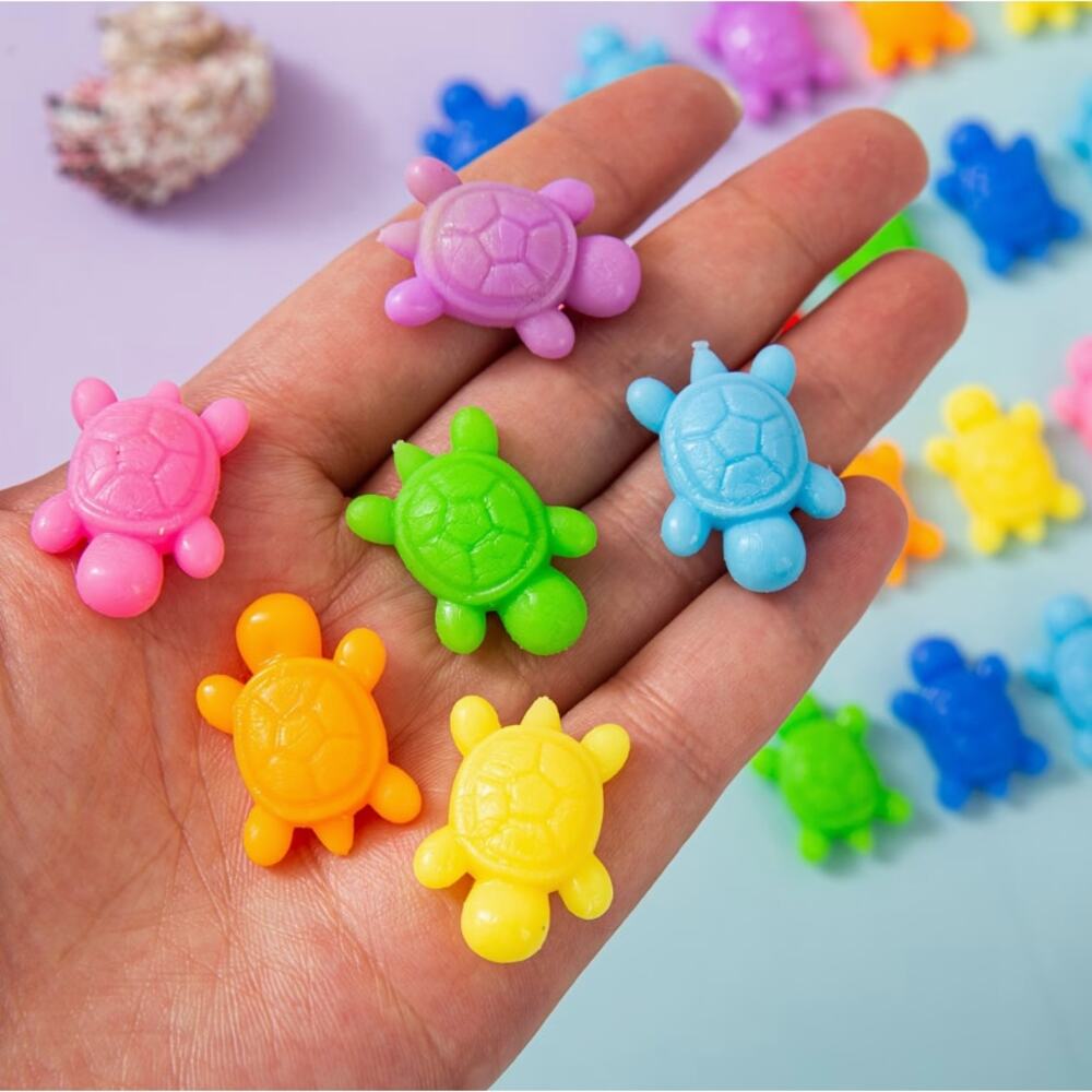 New bag of ~75 mini squeezable stretchy colourful turtles